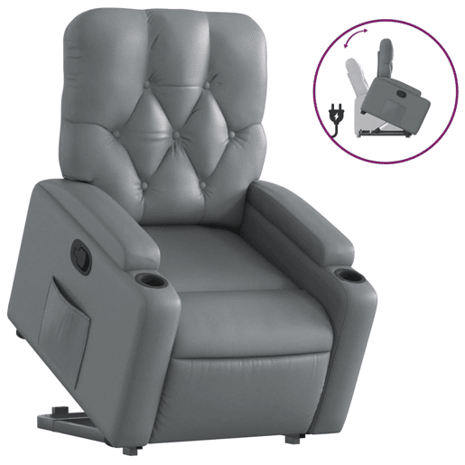 vidaXL Poltrona reclinável elevatória couro artificial cinzento vidaXL Poltrona reclinável elevatória couro artificial cinzento