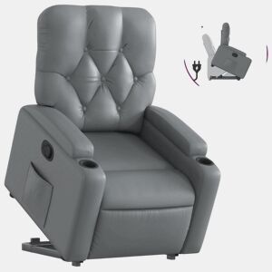 vidaXL Poltrona reclinável elevatória couro artificial cinzento
