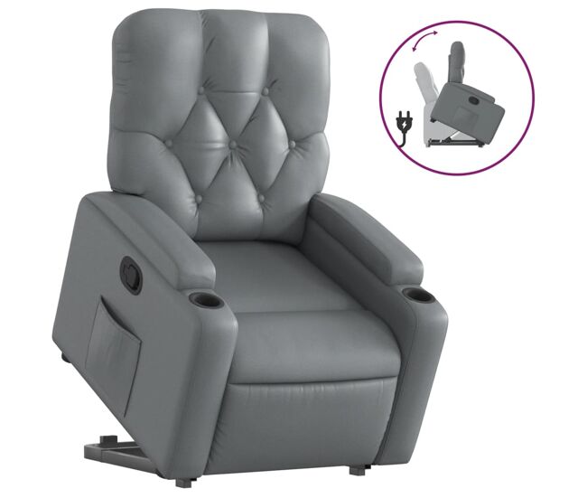 Vidaxl sillón reclinable elevable cuero artificial gris