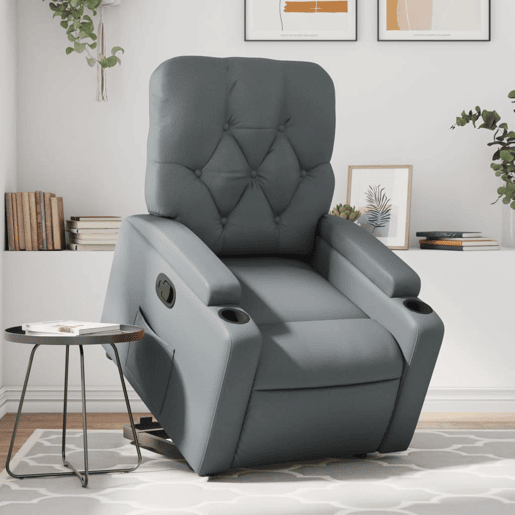 vidaXL Poltrona reclinável elevatória couro artificial cinzento vidaXL Poltrona reclinável elevatória couro artificial cinzento