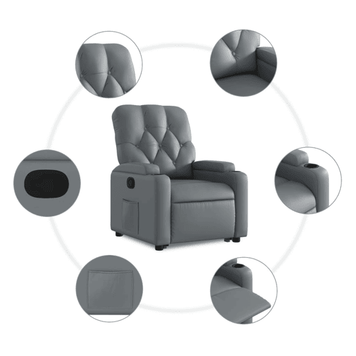 vidaXL Poltrona reclinável elevatória couro artificial cinzento vidaXL Poltrona reclinável elevatória couro artificial cinzento