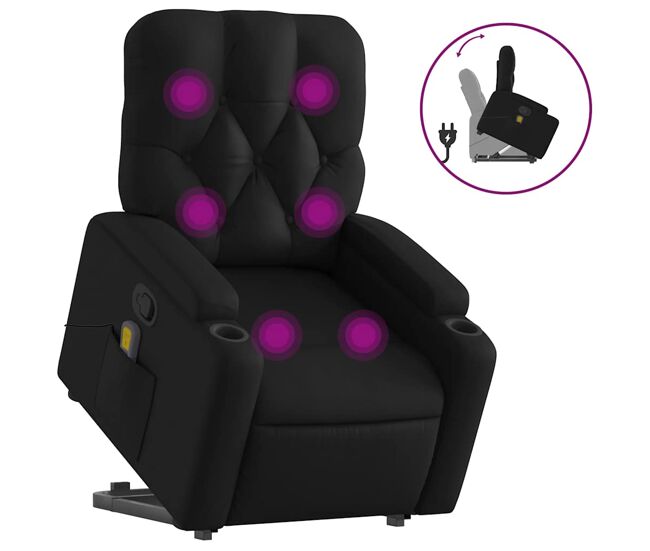 Vidaxl sillón reclinable de masaje de pie cuero artificial negro