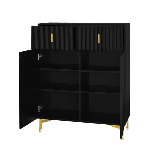 Aparador moderno - 2 portas com prateleiras reguláveis e 2 gavetas - Preto