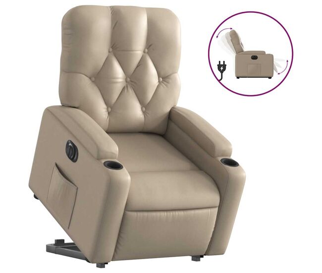 Vidaxl sillón elevable eléctrico cuero artificial capuchino