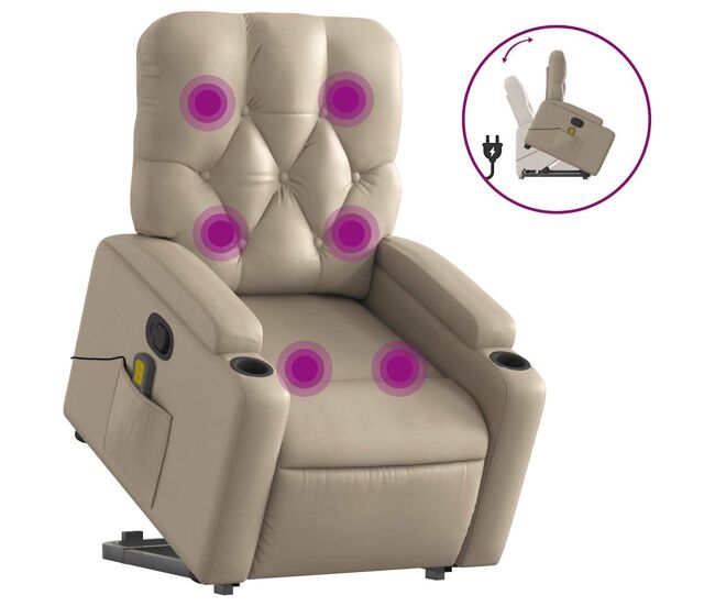 Vidaxl sillón reclinable masaje pie cuero artificial color capuchino