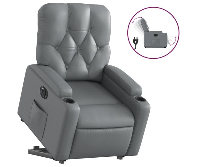 Vidaxl sillón reclinable elevable eléctrico de cuero sintético gris