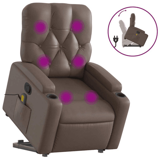 vidaXL Poltrona massagens reclinável elevatória couro artif. castanho vidaXL Poltrona massagens reclinável elevatória couro artif. castanho