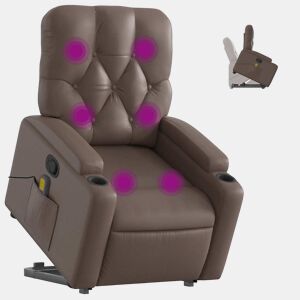 vidaXL Poltrona massagens reclinável elevatória couro artif. castanho