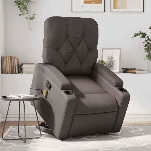 vidaXL Poltrona massagens reclinável elevatória couro artif. castanho vidaXL Poltrona massagens reclinável elevatória couro artif. castanho