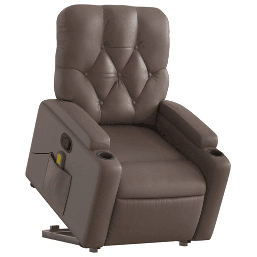 vidaXL Poltrona massagens reclinável elevatória couro artif. castanho vidaXL Poltrona massagens reclinável elevatória couro artif. castanho