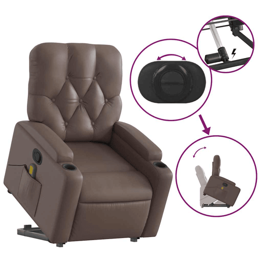 vidaXL Poltrona massagens reclinável elevatória couro artif. castanho vidaXL Poltrona massagens reclinável elevatória couro artif. castanho