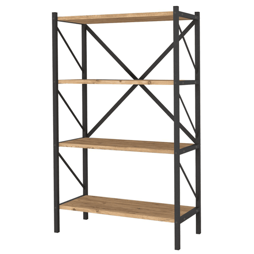 Estante para sala de estar Rus com 4 prateleiras, preto e carvalho Safir, 66x121x34 cm Estante para sala de estar Rus com 4 prateleiras, preto e carvalho Safir, 66x121x34 cm