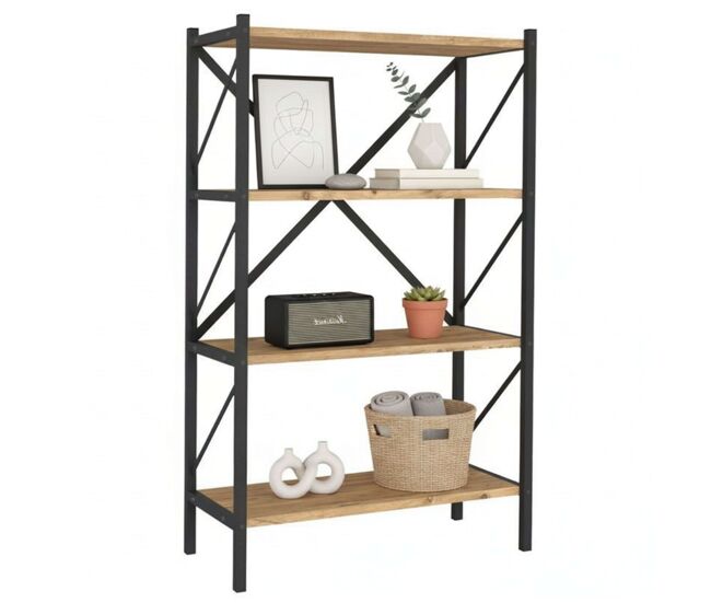 Estantería de Salón Rus 4 Estantes Negro y Roble Safir 66x121x34 cm