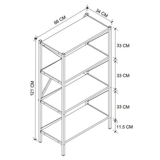 Estante para sala de estar Rus com 4 prateleiras, preto e carvalho Safir, 66x121x34 cm Estante para sala de estar Rus com 4 prateleiras, preto e carvalho Safir, 66x121x34 cm