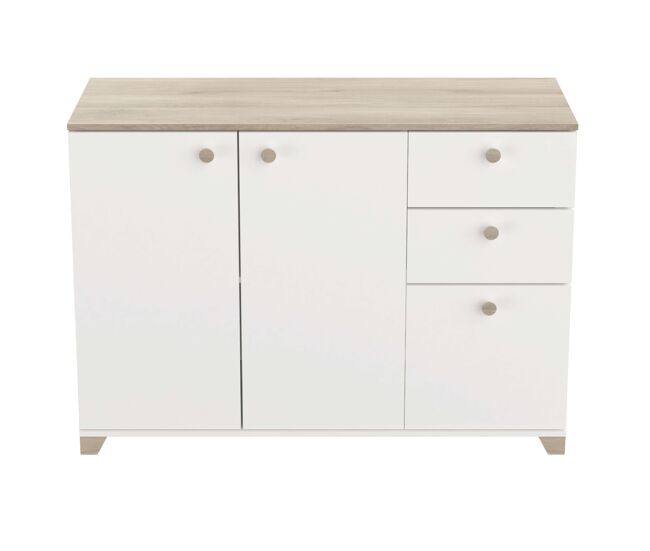 Aparador izzy salón comedor blanco mate y roble kronberg 82x120x42 cm - diseño moderno y elegante