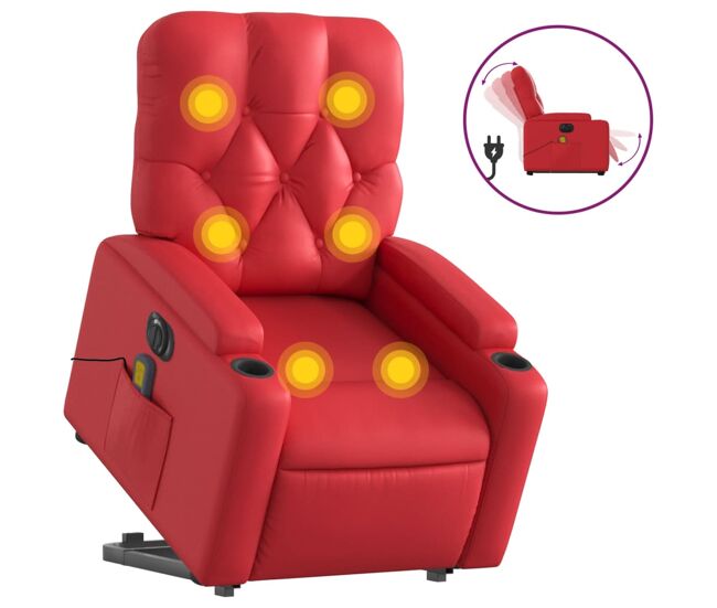 Vidaxl sillón de majaje elevable eléctrico cuero artificial rojo