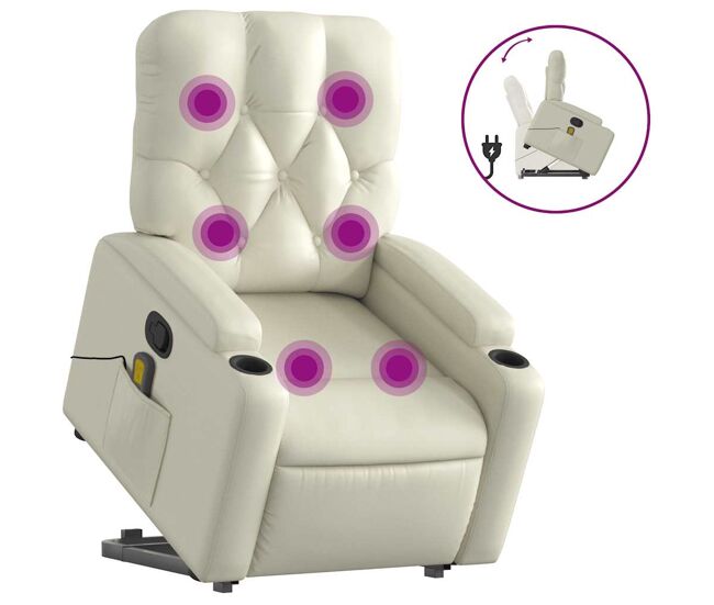 Vidaxl sillón reclinable de masaje de pie cuero artificial color crema