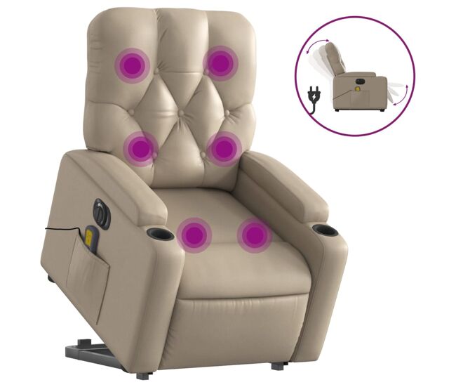 Vidaxl sillón reclinable de masaje eléctrico cuero sintético capuchino