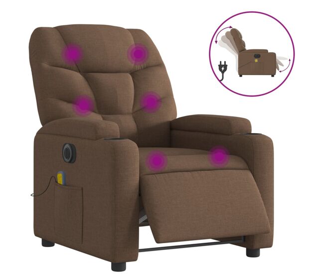 Vidaxl sillón reclinable de masaje eléctrico tela marrón