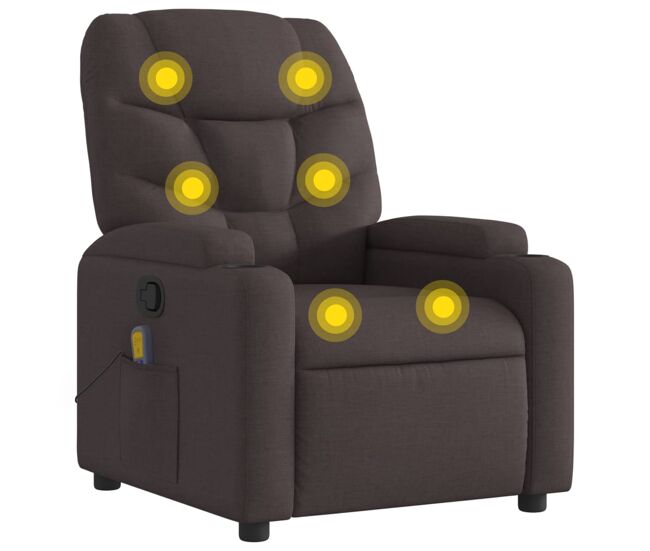 Vidaxl sillón de masaje reclinable de tela marrón oscuro