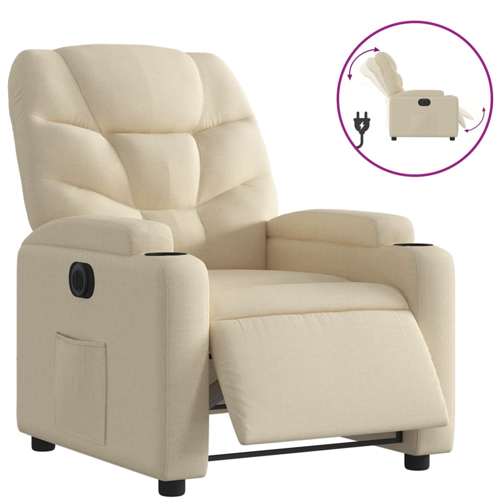 Vidaxl sillón reclinable eléctrico de tela crema