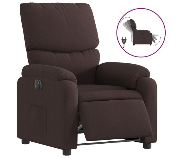 Vidaxl sillón reclinable eléctrico tela marrón oscuro