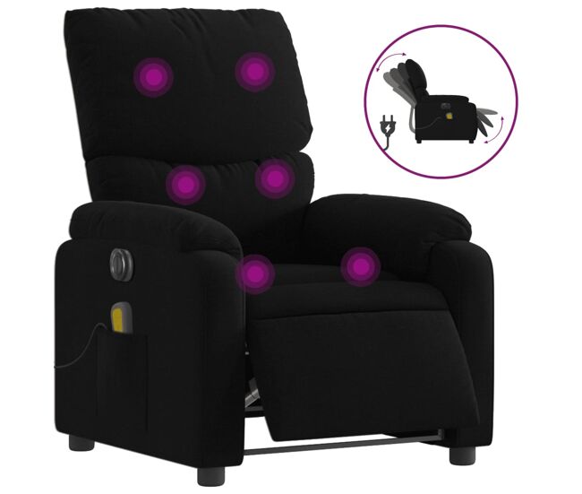 Vidaxl sillón reclinable de masaje eléctrico tela negro