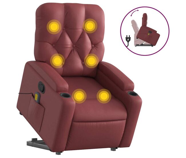 Vidaxl sillón reclinable de masaje de pie cuero artificial rojo tinto