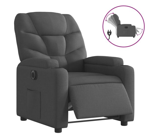 Vidaxl sillón reclinable eléctrico de tela gris oscuro