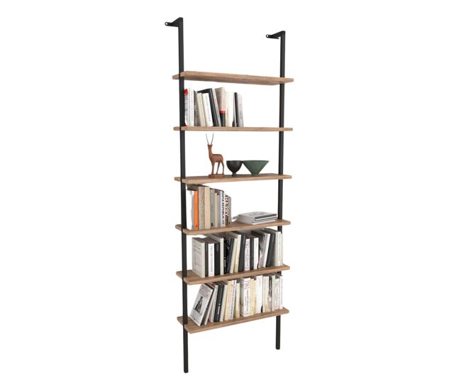 Estantería Librería Rus de Pared Roble Safir y Negro 60x183x20 cm