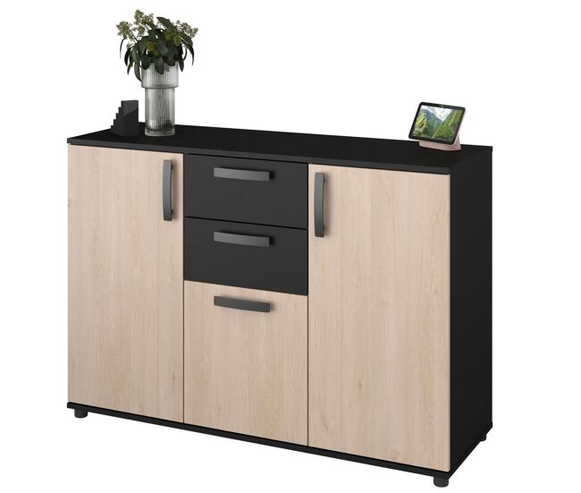 Aparador dark comedor moderno roble brooklyn y negro stipple 119x40 cm