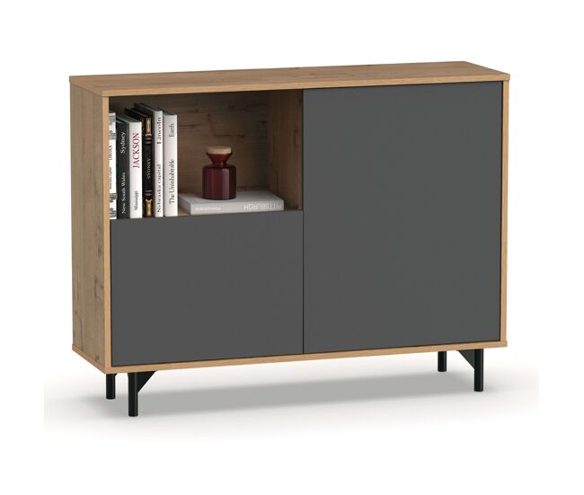 Aparador salón comedor anori con patas color roble gold y gris 112 cm