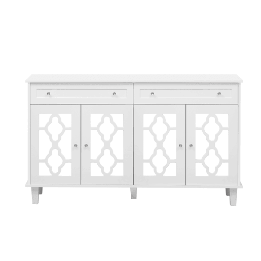 Aparador baixo - 2 portas de vidro com 2 gavetas e prateleiras reguláveis - Branco