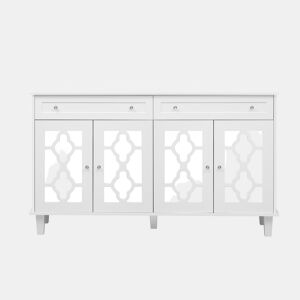 Aparador baixo - 2 portas de vidro com 2 gavetas e prateleiras reguláveis - Branco