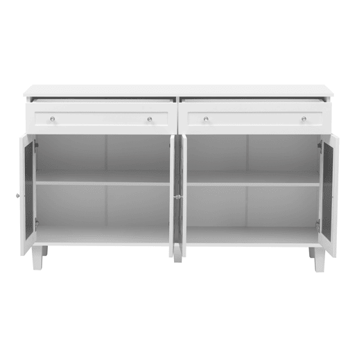 Aparador baixo - 2 portas de vidro com 2 gavetas e prateleiras reguláveis - Branco