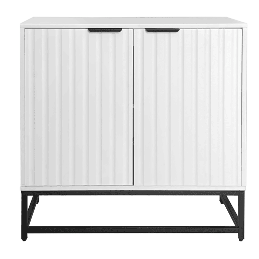 Aparador baixo - Estilo escandinavo - 2 portas decorativas com riscas verticais - Branco