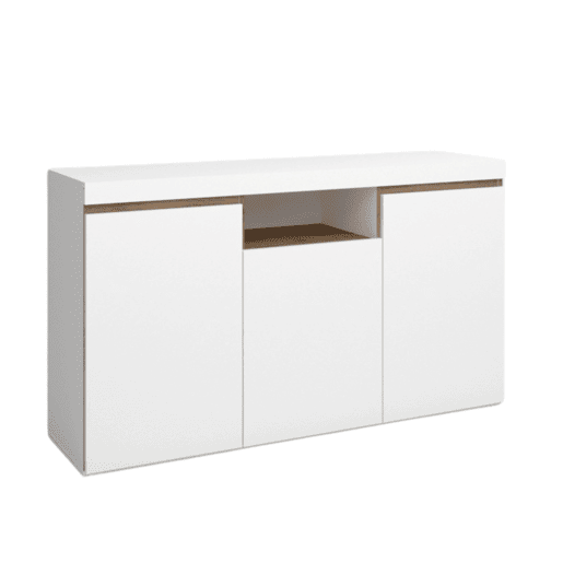 Aparador de Sala Elis em Branco Mate e Carvalho Natural 81x140x40 cm Aparador de Sala Elis em Branco Mate e Carvalho Natural 81x140x40 cm