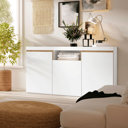 Aparador de Sala Elis em Branco Mate e Carvalho Natural 81x140x40 cm Aparador de Sala Elis em Branco Mate e Carvalho Natural 81x140x40 cm