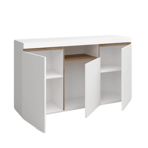 Aparador de Sala Elis em Branco Mate e Carvalho Natural 81x140x40 cm Aparador de Sala Elis em Branco Mate e Carvalho Natural 81x140x40 cm