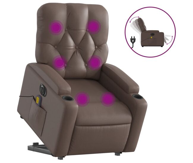 Vidaxl sillón de masaje elevable eléctrico cuero sintético marrón
