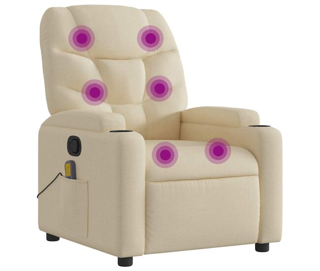 Vidaxl sillón de masaje reclinable de tela crema