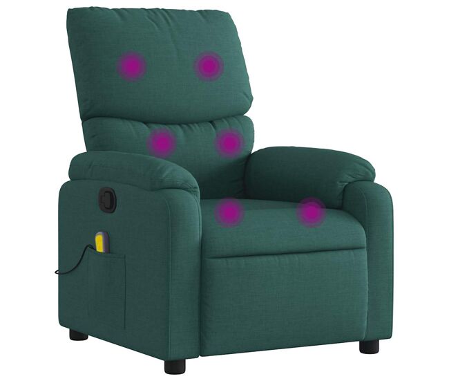 Vidaxl sillón de masaje reclinable de tela verde oscuro