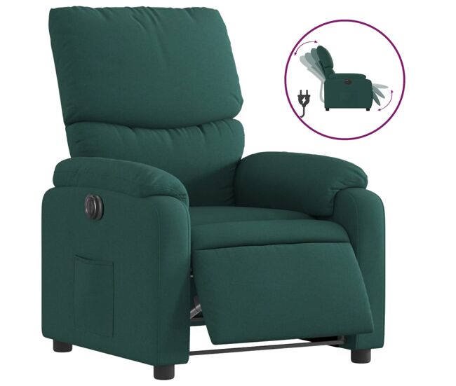 Vidaxl sillón reclinable eléctrico tela verde oscuro