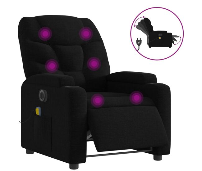 Vidaxl sillón reclinable de masaje eléctrico tela negro