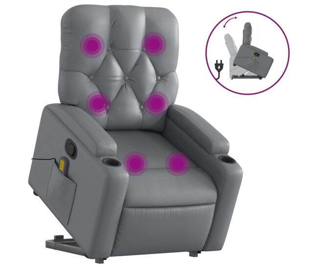 Vidaxl sillón reclinable de masaje de pie cuero artificial gris