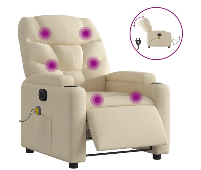 Vidaxl sillón reclinable de masaje eléctrico tela color crema