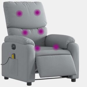 vidaXL Poltrona de massagens reclinável elétrica tecido cinzento-claro