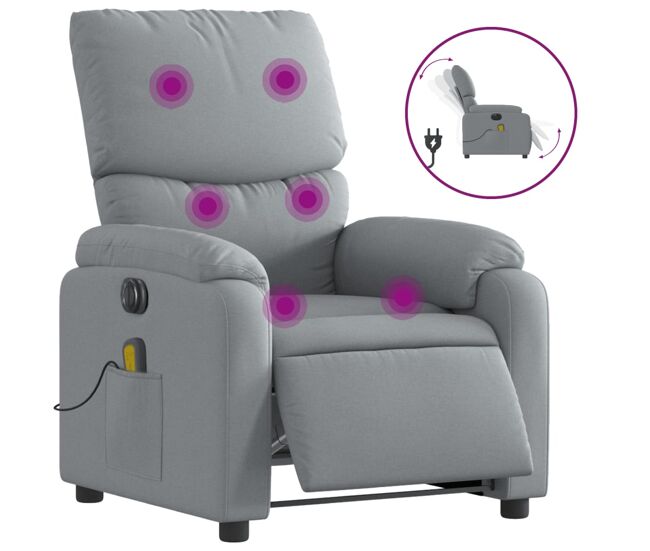 Vidaxl sillón reclinable de masaje eléctrico tela gris claro