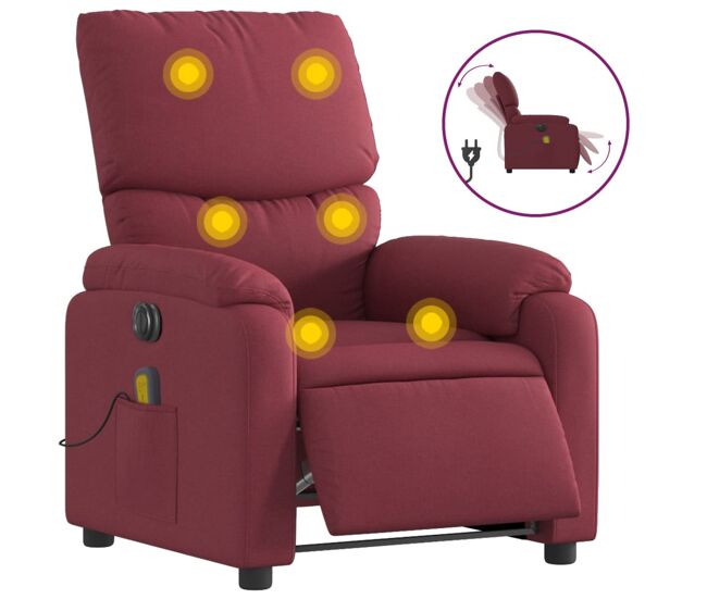 Vidaxl sillón de masaje reclinable eléctrico tela rojo tinto