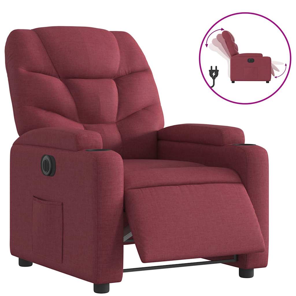 Vidaxl sillón reclinable eléctrico tela rojo tinto